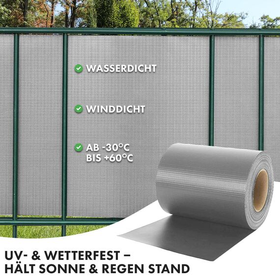 casa pura Sichtschutzstreifen PVC | Sichtschutzfolie Gartenzaun oder Balkon | inkl. 20 Befestigungsclips | für Einzel- und Doppelstabmatten geeignet | 19 cm x 35 m | einfarbig oder mit Motiv| Grau