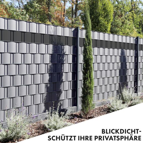 casa pura Sichtschutzstreifen PVC | Sichtschutzfolie Gartenzaun oder Balkon | inkl. 20 Befestigungsclips | für Einzel- und Doppelstabmatten geeignet | 19 cm x 35 m | einfarbig oder mit Motiv| Grau