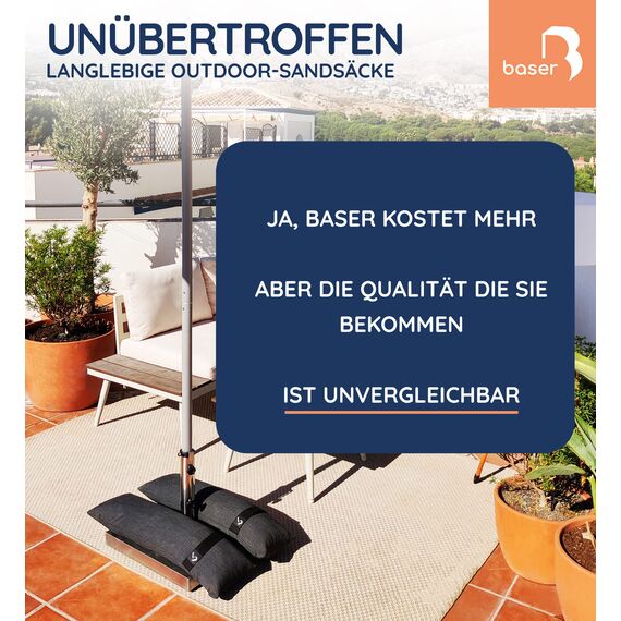 Baser Original Befüllbare Sandsäcke für Sonnenschirmständer, Wetterfeste Gewichte für Gartenmöbel & Trampolin, Recyceltes Polyester Wasserabweisend