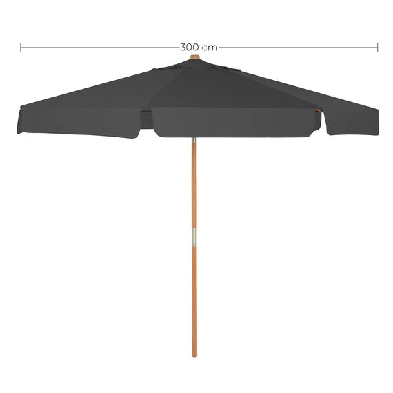 SONGMICS Garten-Sonnenschirm, 3 m, achteckiger Sonnenschirm mit Sonnenschutz, Stange und Streben aus Holz, neigbar, Sockel nicht im Lieferumfang enthalten, für Terrasse, Balkon und Außenbereich, Grau