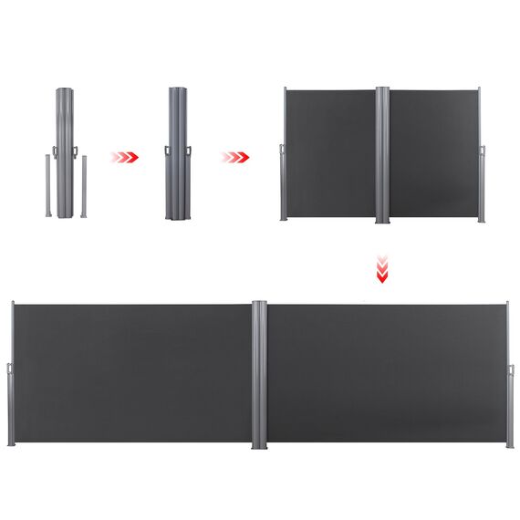 SONGMICS Doppelseitenmarkise, 1,8 x 6 m (H x L), ausziehbare Seitenmarkise, Sichtschutz, Sonnenschutz, Seitenrollo, für Balkon, Terrasse und Garten, anthrazit GSA360G