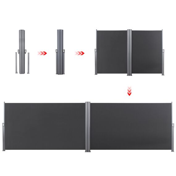 SONGMICS Doppelseitenmarkise, 2 x 6 m (H x L), ausziehbare Seitenmarkise, Sichtschutz, Sonnenschutz, Seitenrollo, für Balkon, Terrasse und Garten, anthrazit GSA400G