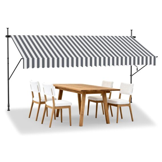 HENGMEI Klemmmarkise Balkon Markise Einziehbar Balkonmarkise Sonnenschutz ohne Bohren höhenverstellbar (300 x 120 cm, Graue und Weiße Streifen)