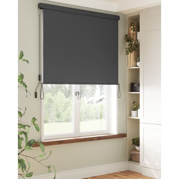 SONGMICS Senkrechtmarkise, ausziehbar, 2,5 X 1,6 m (L x B), Vertikalmarkise für Terrasse und Balkon mit Markisenkasten, Schutz vor Sonne und Wind, Sichtschutz, grau GSA165GY