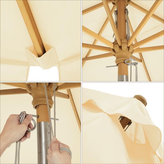 SONGMICS GPU32BE Sonnenschirm Gartenschirm 300 cm Achteckig Sonnenschutz Schirmstiel und Schirmrippen aus Holz Faltbar ohne Ständer Outdoor Balkon Terrasse Beige GPU32BE