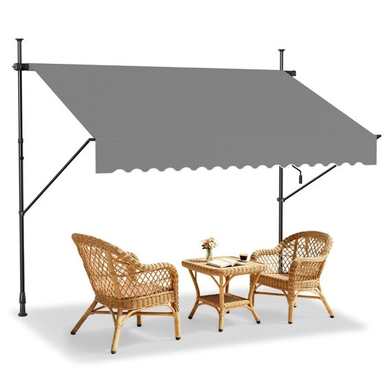 HENGMEI Klemmmarkise Balkon Markise Einziehbar Balkonmarkise Sonnenschutz ohne Bohren höhenverstellbar (250 x 120 cm, Grau)