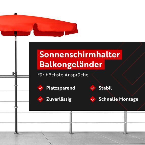 STORM-PROOF Sonnenschirmhalter Balkongeländer Echo 2er Set aus Metall für runde Geländer