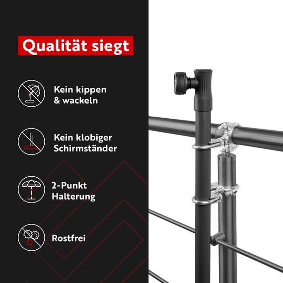 STORM-PROOF Sonnenschirmhalter Balkongeländer Gulf 2er Set aus Metall für runde Geländer