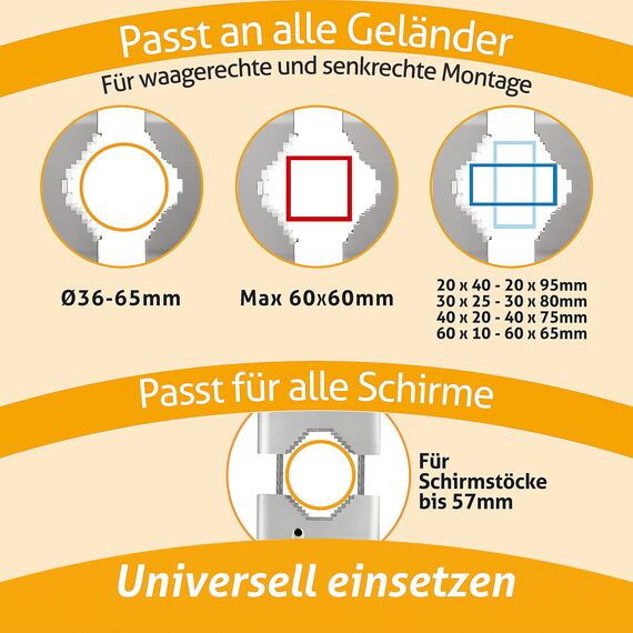 4smile Sonnenschirmhalter Balkongeländer 2er Set – Aluminium Sonnenschirm Balkon Halterung - Schirmhalterung SunnyStar, Kraftprotz mit funktionalem Design, ideal für große Sonnenschirme