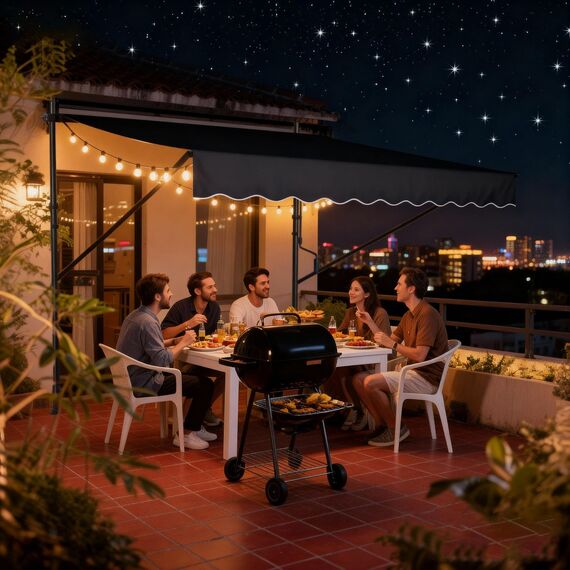 HENGMEI Klemmmarkise Balkon Markise Einziehbar Balkonmarkise Sonnenschutz ohne Bohren höhenverstellbar (400 x 120 cm, Dunkelgrau)