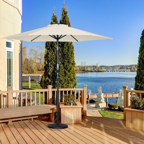 Angel Living Sonnenschirm Ø 300 cm Gartenschirm Marktschirm Terrassenschirm Taupe Rund Sonneschirm UV50+ Creme