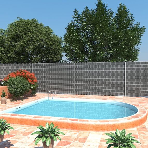 SONGMICS PVC Sichtschutzstreifen Zaunfolie 50 m x 19 cm extra dick Blickdicht mit 25 x Befestigungsclips anthrazit GPJ50GY