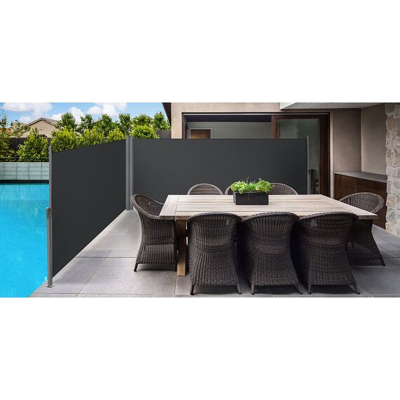 SONGMICS Doppelseitenmarkise, 1,6 x 6 m (H x L), ausziehbare Seitenmarkise, Sichtschutz, Sonnenschutz, Seitenrollo, für Balkon, Terrasse und Garten, anthrazit GSA320G