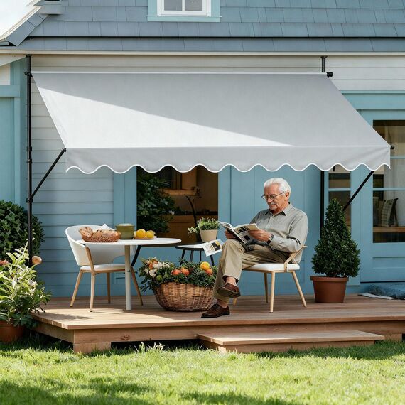 HENGMEI Klemmmarkise Balkon Markise Einziehbar Balkonmarkise Sonnenschutz ohne Bohren höhenverstellbar (350 x 120 cm, Grau)