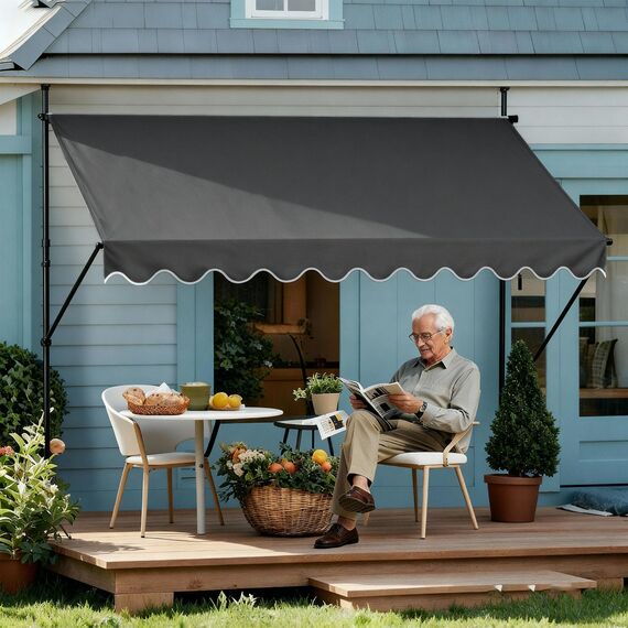 HENGMEI Klemmmarkise Balkon Markise Einziehbar Balkonmarkise Sonnenschutz ohne Bohren höhenverstellbar (400 x 120 cm, Dunkelgrau)