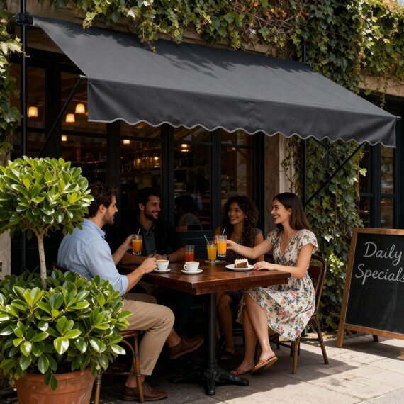 HENGMEI Klemmmarkise Balkon Markise Einziehbar Balkonmarkise Sonnenschutz ohne Bohren höhenverstellbar (400 x 120 cm, Dunkelgrau)