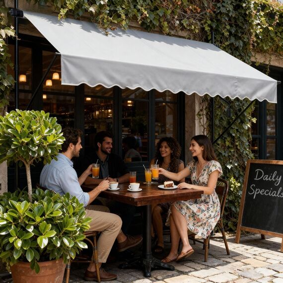 HENGMEI Klemmmarkise Balkon Markise Einziehbar Balkonmarkise Sonnenschutz ohne Bohren höhenverstellbar (350 x 120 cm, Grau)