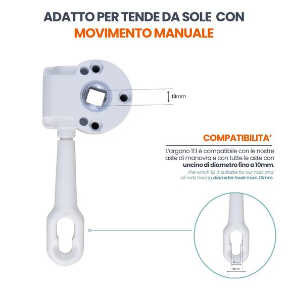 TENDAGGIMANIA Schneckengetriebe für Markisenkurbel mit manueller Bewegung über Markisenkurbel- Farbe BRAUN - Untersetzung 11:1 (mit 11 Umdrehungen rollt 1 Meter Stoff)- Getriebe für Markisen