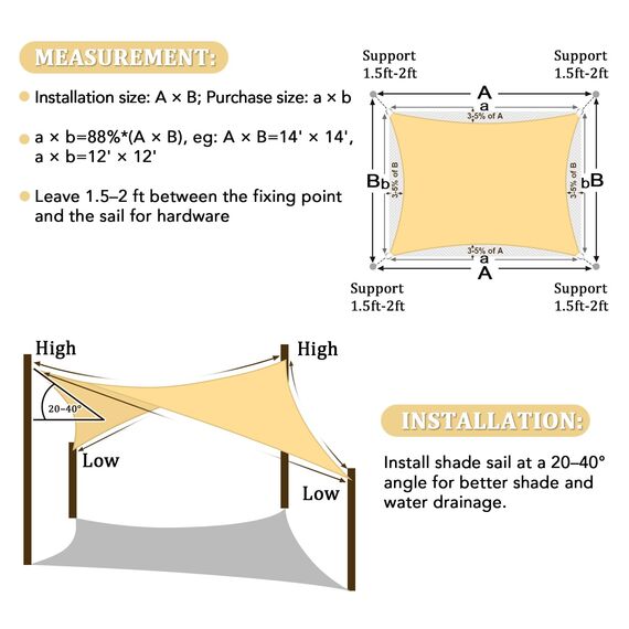 Shade&Beyond Sonnensegel, gebogen, quadratisch, Sandfarben, 185 g/m², für Terrasse, Deck, Hof, Hinterhof, Hinterhof, 3 m