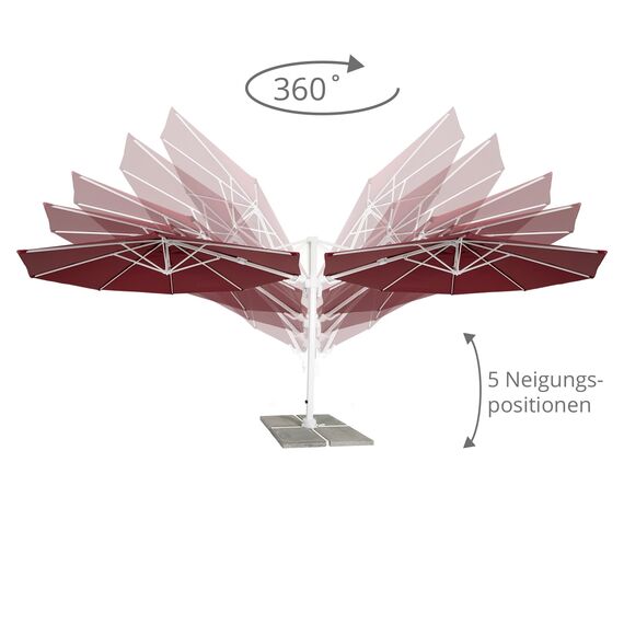 paramondo parapenda Sonnenschirm Ampelschirm aus 230 g/㎡ Polyesterfaser, Rund, Ø 3,5 m, 360° Schwenkbar, Kurbelbedienung, Blau, Stahl-Standkreuz und Gestell in Anthrazit, 20.6kg