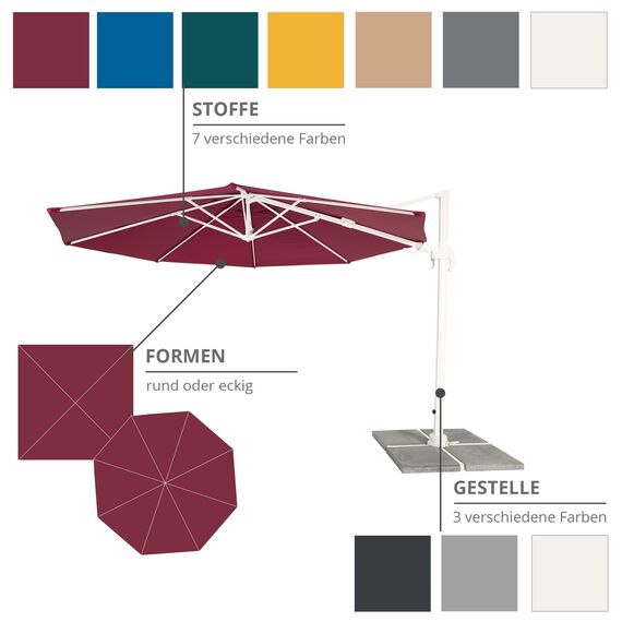 paramondo parapenda Sonnenschirm Ampelschirm aus 230 g/㎡ Polyesterfaser, Rund, Ø 3,5 m, 360° Schwenkbar, Kurbelbedienung, Gelb, Stahl-Standkreuz und Gestell in Anthrazit, 20.6kg