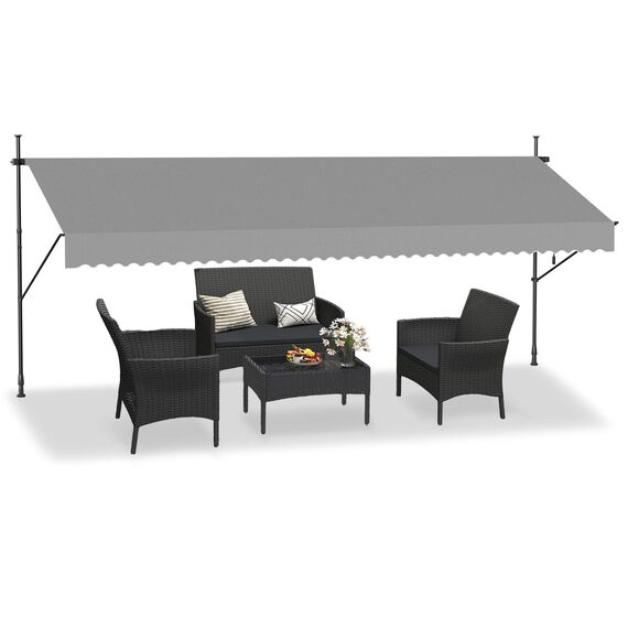 HENGMEI Klemmmarkise Balkon Markise Einziehbar Balkonmarkise Sonnenschutz ohne Bohren höhenverstellbar (400 x 120 cm, Grau)
