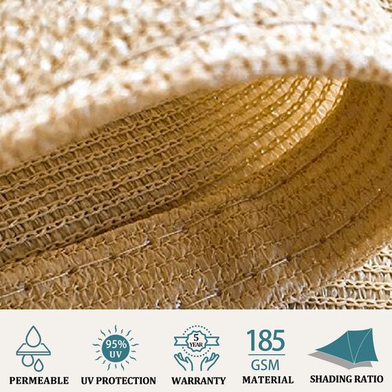 Shade&Beyond Sonnensegel, gebogen, quadratisch, Sandfarben, 185 g/m², für Terrasse, Deck, Hof, Hinterhof, Hinterhof, 3 m
