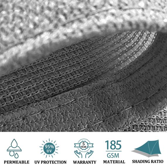 Shade&Beyond Sonnensegel, quadratisch, 3 x 3 m, Sonnenschutz, UV-Block, für Terrasse, Hof, Hinterhof, Hellgrau (wir Stellen individuelle Größen her)