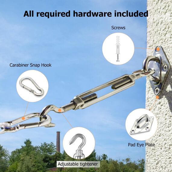 ZFYQ Sonnensegel Befestigung Kit, M5 Edelstahl Sonnensegel Befestigungsset, Sonnensegel Spanner Zubehör Montage Aufbau Set für Viereck und Dreieck Garten 44 STK