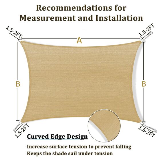 Shade&Beyond Sonnensegel, gebogen, quadratisch, Sandfarben, 185 g/m², für Terrasse, Deck, Hof, Hinterhof, Hinterhof, 3 m