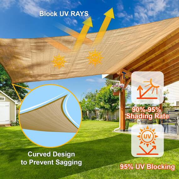 Sunlax, Sonnensegel rechteckig, 2,4 m x 4,9 m, sandfarben – UV-blockierendes, atmungsaktives Sonnenschutzsegel für Terrasse und Garten