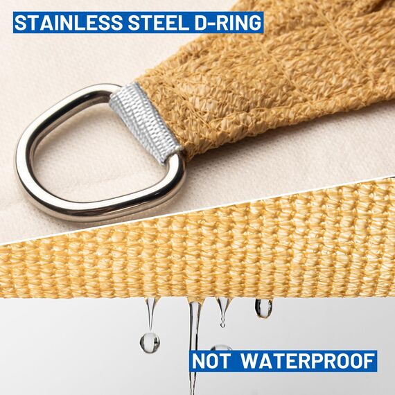 Sunlax, Sonnensegel 6,10 m × 6,10 m × 6,10 m – dreieckig, sandfarben, UV-blockierend, atmungsaktiv – Sonnenschutz für Terrasse und Garten