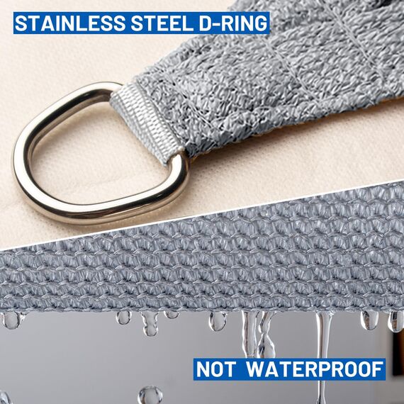 SUNLAX Sonnensegel, 2,4 x 2,4 m, silbergrau, quadratisch, UV-Block, durchlässiger Sonnenschutz, für Terrasse, Hinterhof (wir stellen individuelle Größen her)