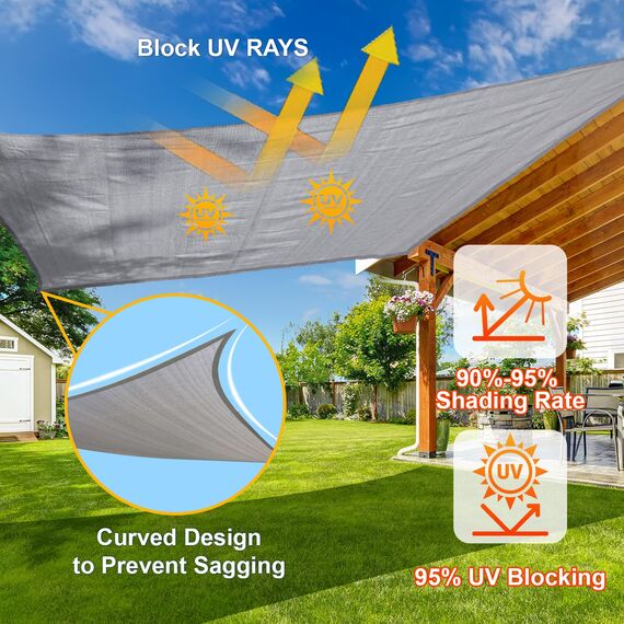 SUNLAX Sonnensegel, 2,4 x 2,4 m, silbergrau, quadratisch, UV-Block, durchlässiger Sonnenschutz, für Terrasse, Hinterhof (wir stellen individuelle Größen her)