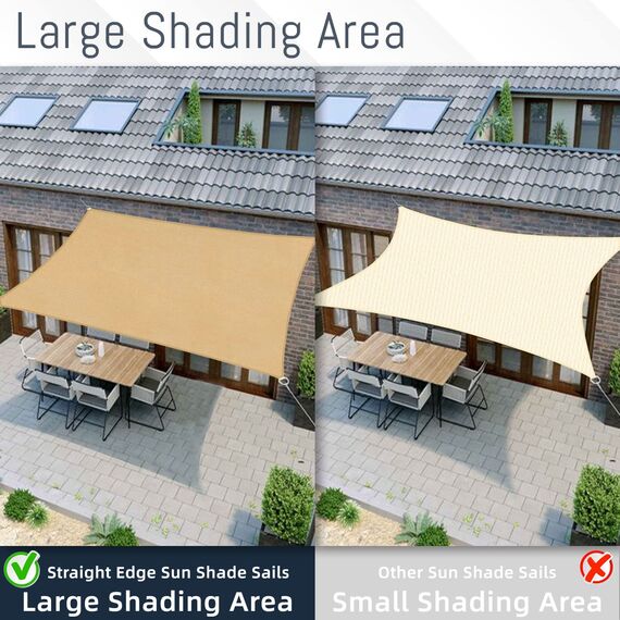 SUNLAX Sonnensegel, 1,8 m x 3,4 m, Sand, gerade, rechteckig, für Außenbereich, Terrasse, Pergola, Abdeckung, Sonnensegel, UV-blockierende Canovas-Abdeckungen
