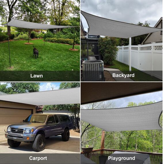 Sunlax, Sonnensegel 2,44 m × 3,05 m – rechteckig, silberfarben, UV-blockierend, atmungsaktiv – Sonnenschutz für Terrasse und Garten