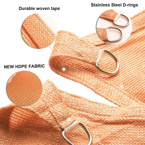 SUNLAX Sonnensegel für Terrasse, Garten, Hinterhof, Pool, Sondergröße, 27,9 x 50,8 cm, Pfirsichfarben