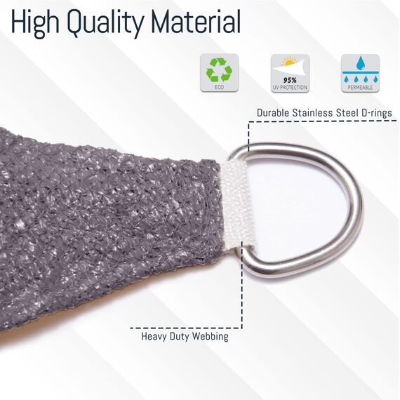 SUNLAX Sonnensegel, 30,5 x 30,5 x 30,5 cm, Dunkelgrau (Anthrazit), gerade, dreieckig, für Außenbereich, Terrasse, Pergola, Sonnenschutz, UV-blockierende Canovas Abdeckungen