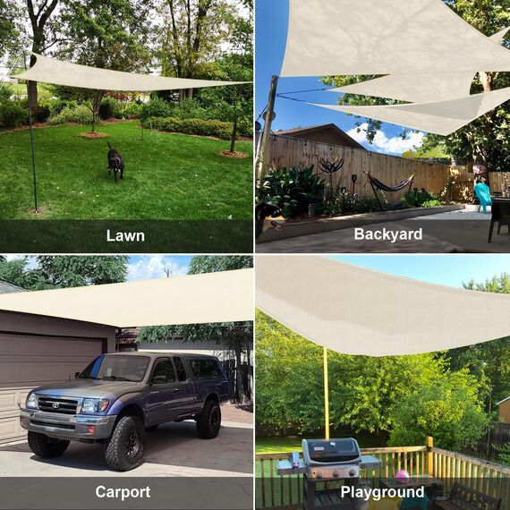 Sunlax, Sonnensegel dreieckig, 3,7 m x 3,7 m x 3,7 m, cremefarben – UV-blockierendes, atmungsaktives Sonnenschutzsegel für Terrasse und Garten