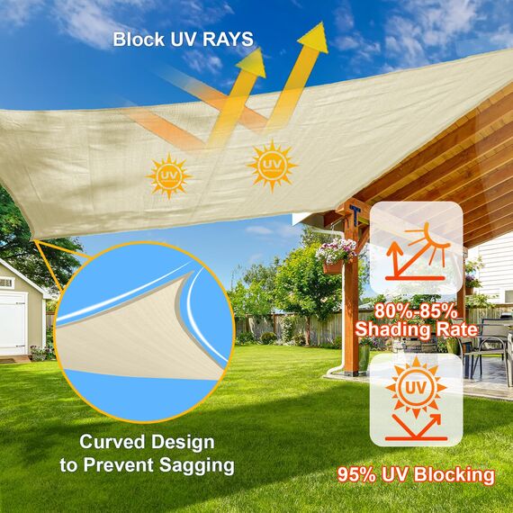 Sunlax, Sonnensegel dreieckig, 3,7 m x 3,7 m x 3,7 m, cremefarben – UV-blockierendes, atmungsaktives Sonnenschutzsegel für Terrasse und Garten