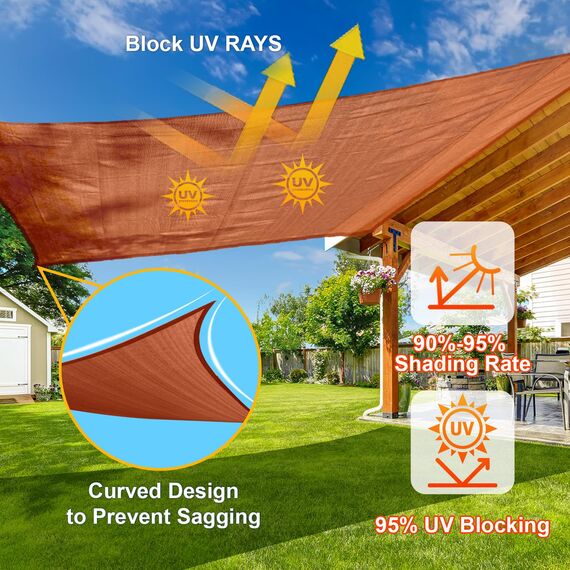 Sunlax, Sonnensegel 3,66 m × 3,66 m × 3,66 m – dreieckig, terrakottafarben, UV-blockierend, atmungsaktiv – Sonnenschutz für Terrasse und Garten