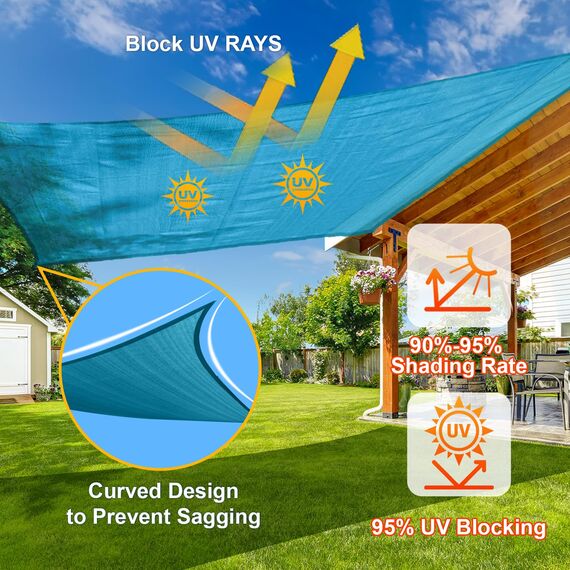 SUNLAX Sonnensegel, 3,4 x 3,4 x 3,6 m, Türkis, rechtes Dreieck, für Außenbereich, Terrasse, Pergola, Abdeckung, Sonnensegel, UV-blockierend