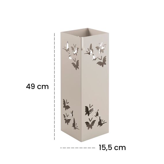 Baroni Home Schirmständer mit modernem Design aus Metall mit Schmetterlingsschnitzerei - Schirmständer mit Haken und herausnehmbarem Ablagefach für Wohnzimmer,Flur und Büro, 15,5x15x49 cm, Beige