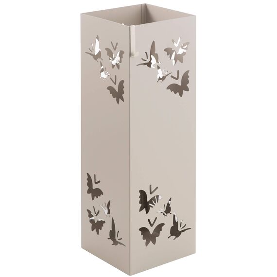 Baroni Home Schirmständer mit modernem Design aus Metall mit Schmetterlingsschnitzerei - Schirmständer mit Haken und herausnehmbarem Ablagefach für Wohnzimmer,Flur und Büro, 15,5x15x49 cm, Beige