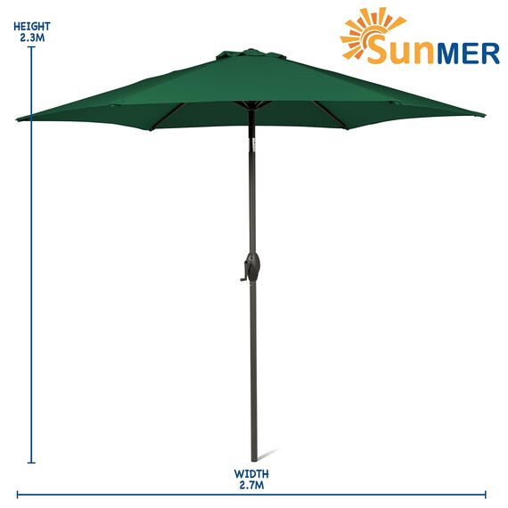 SUNMER 2,7m Sonnenschirm Gartenschirm Sonnenschutz | Polyester 180g/m² (UV 30+) | Kurbelmechanismus | Mastbreite ø 38mm (ohne Boden)