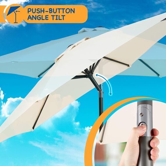 SUNMER 2,7M Sonnenschirm Gartenschirm Sonnenschutz | Polyester 180 g/m² (UV 30+) | Kurbelmechanismus | Stangenbreite ø 38 mm (ohne Sockel), elfenbeinfarben