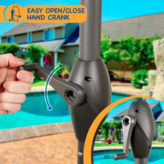 SUNMER 2,7m Sonnenschirm Gartenschirm Sonnenschutz | Polyester 180g/m² (UV 30+) | Kurbelmechanismus | Mastbreite ø 38mm (ohne Boden)