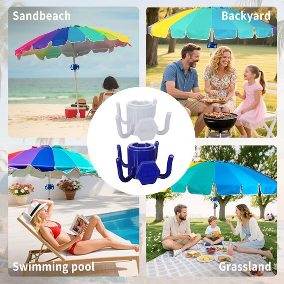 AMMSUN 2 Stück Strandschirm-Haken zum Aufhängen, 4 Zinken, Kunststoff, Regenschirm-Haken zum Aufhängen für Handtücher, Hüte, Kleidung, Kamera, Sonnenbrillen, Taschen, langlebig, geeignet für Strand,