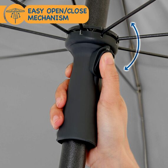 SUNMER 2M Grau Strandschirm, Strandschirm, wasserabweisend, UV Lichtschutz, einfaches Öffnen und Schließen, Garten Outdoor Sonnenschirm mit Kippmechanismus