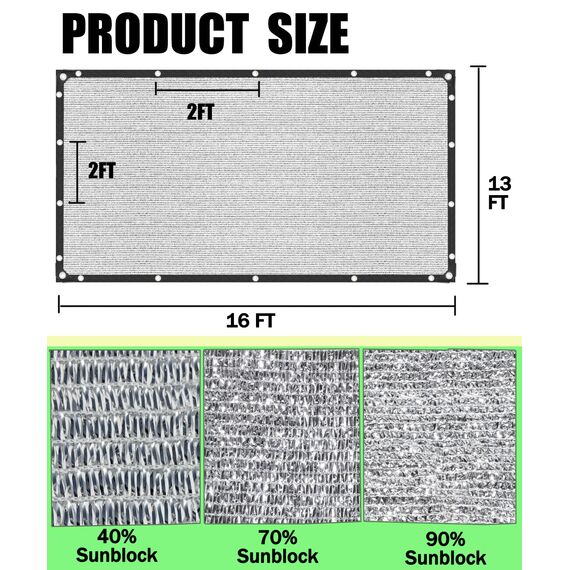 70% Aluminet Shade Cloth Fabric Privacy Screen Pet Shade Car Cover Patio Garden Pergola Cover Canopy with Grommets and Ball Bungee 4 m x 4.8 m